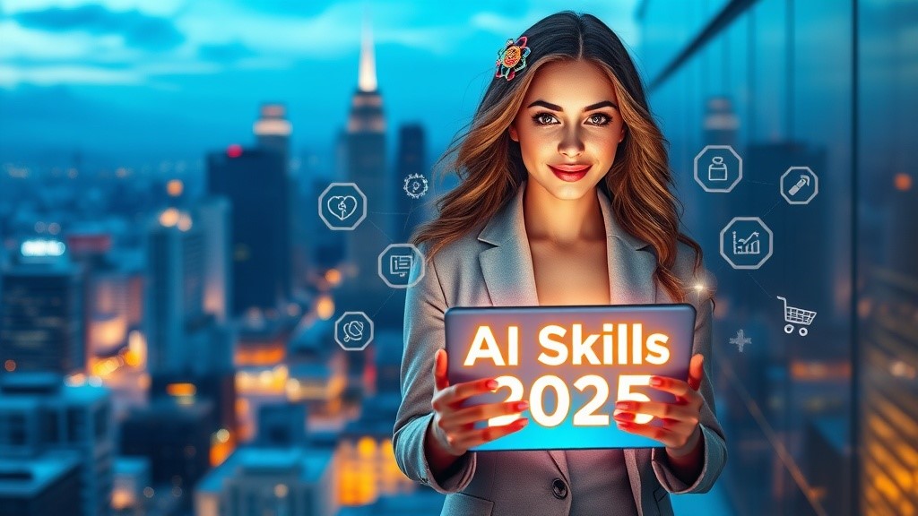 Young woman with tablet showcasing must-have AI skills 2025 for business industries