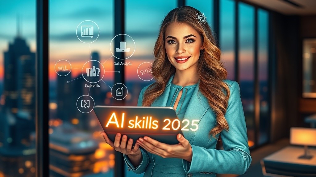 Young woman with tablet showcasing must-have AI skills 2025 for business