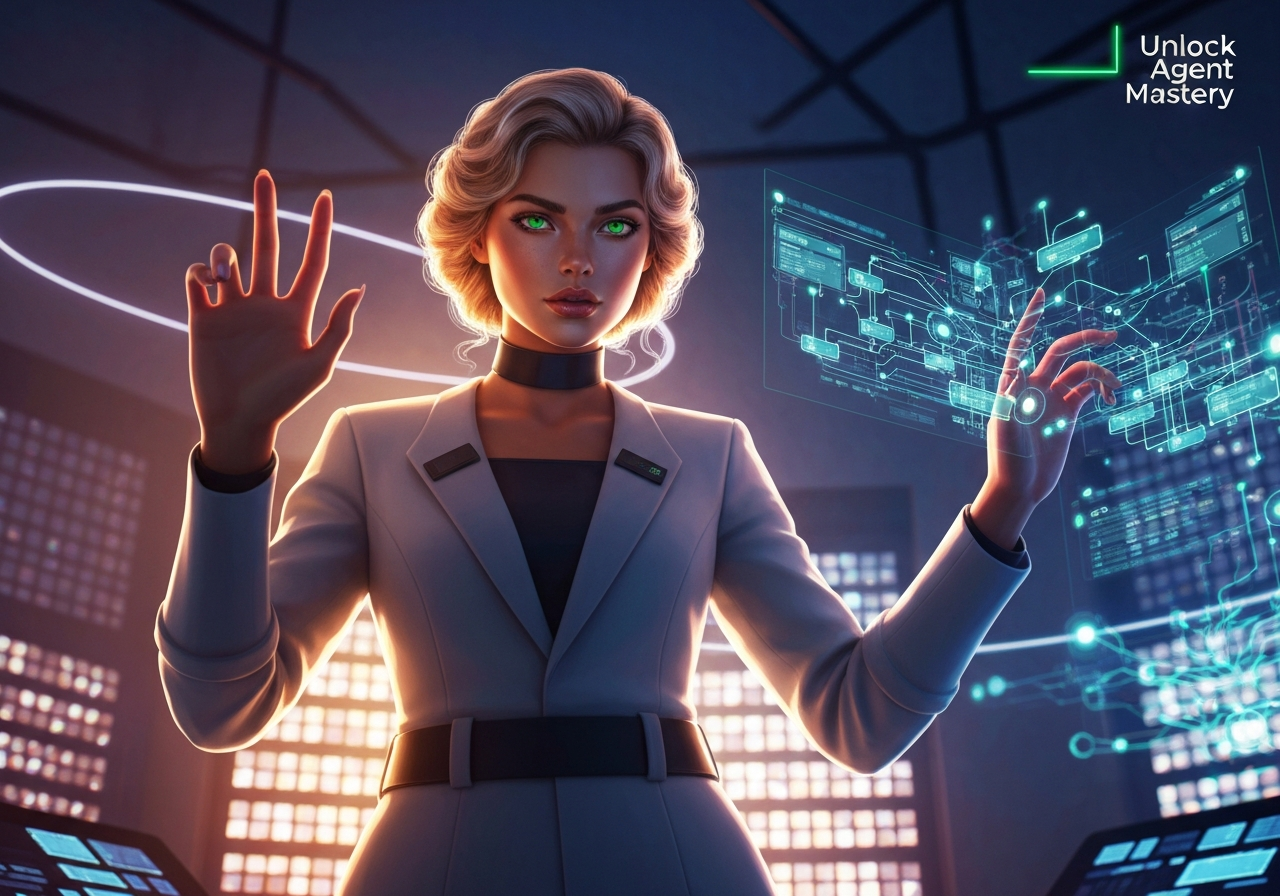 Beautiful woman confidently interacting with a holographic AI interface, illustrating how autonomous agents execute tasks with precision. How autonomous agents execute tasks?